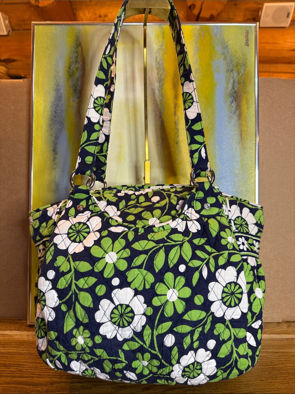 Vera Bradley Mandy Shoulder Tote Jungle Canopy Retired Floral Quilted Cotton EUC